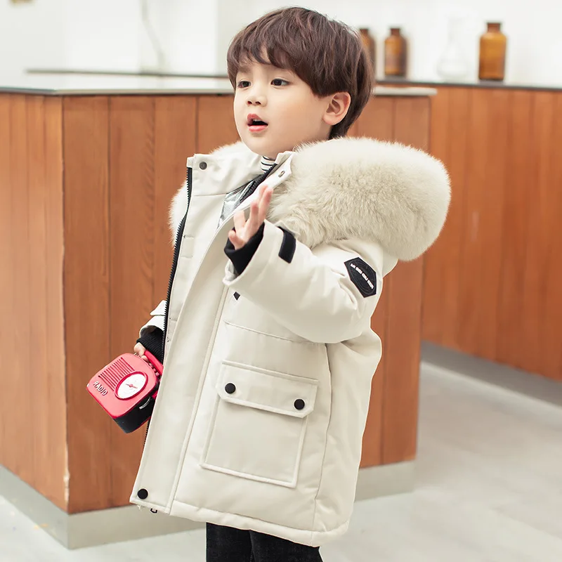 

Winter Warmth Baby and Boys Detachable Fur Puffer Jackets School Kids Hooded Zip Down Coats Child Outfit Therme Parka 1-12 Years