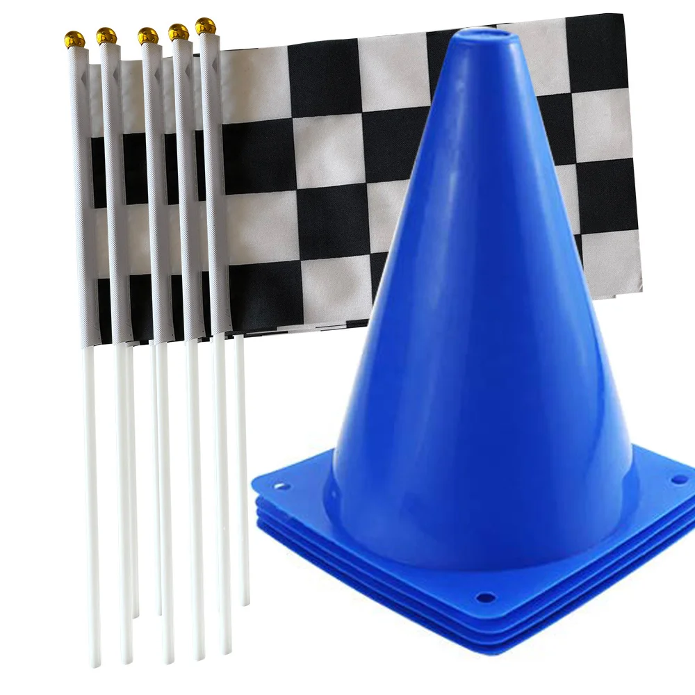 

30Pcs Traffic Cones And Racing Checkered Flags Orange Or Red Blue Sports Safety Cones Race Car Theme Birthday Party Props Decor