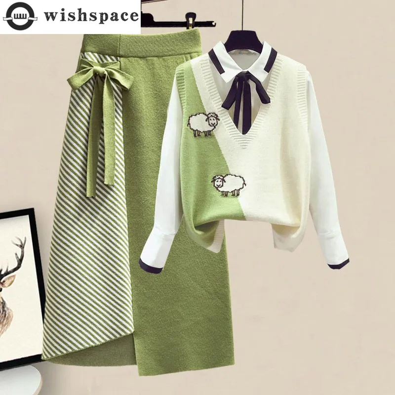 Autumn New Bow Chiffon Shirt Knitted Tank Top Irregular Short Skirt Set of Three Elegant Women's Party Dress Winter Outfits
Autumn New Bow Chiffon Shirt Knitted Tank Top Irregular Short Skirt Set of Three Elegant Women's Party Dress Winter Outfits