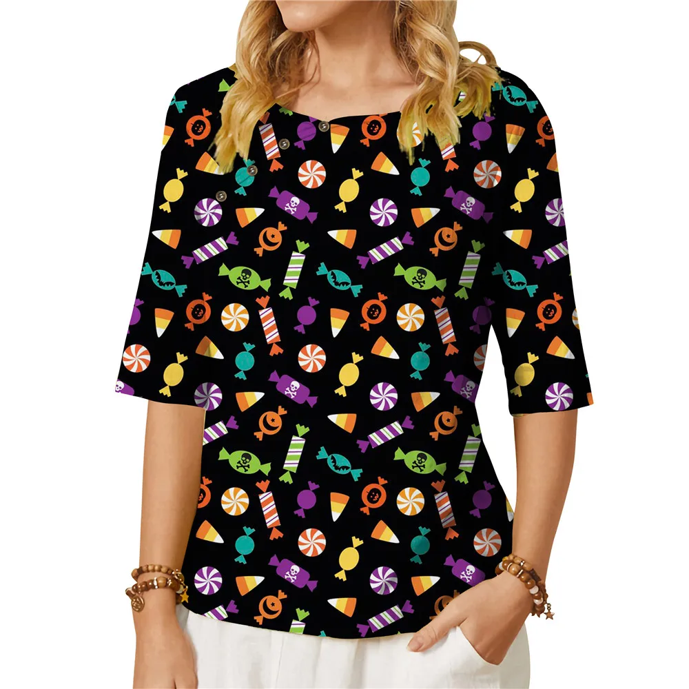 CLOOCL Women T-shirt Cartoon Candy Tee Trick or Treat Graphic Round Neck Mid Sleeve Tee with Buttons Blouse Tops Oversize
CLOOCL Women T-shirt Cartoon Candy Tee Trick or Treat Graphic Round Neck Mid Sleeve Tee with Buttons Blouse Tops Oversize
