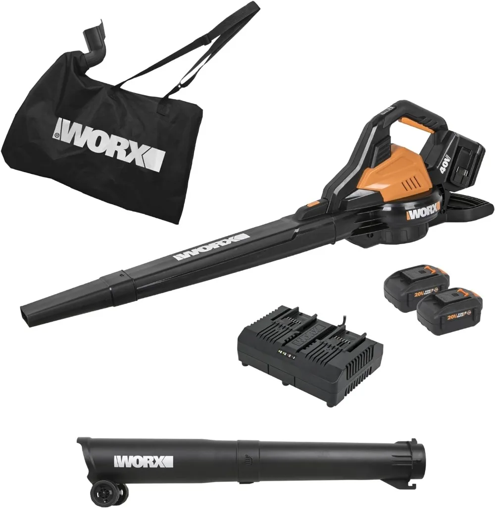 

Worx 40V 3-in-1 Leaf Blower Vacuum Mulcher, Cordless with Brushless Motor, Battery & Charger - 2 Batteries Included Air Blower