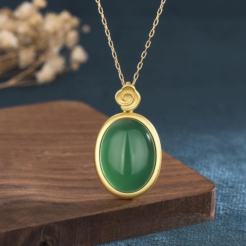 

Green Jade Water drop Pendant Jewelry Gifts Agate 925 Silver Necklace Charm Chinese Chalcedony Fashion Women Amulet Gemstone