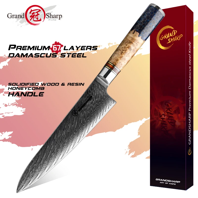 Grandsharp 7.5 Inch Real Damascus Chef Knife AUS10 Japanese Stainless Steel Kitchen Knife Meat Gyuto Butcher Cooking Knives Hot
Grandsharp 7.5 Inch Real Damascus Chef Knife AUS10 Japanese Stainless Steel Kitchen Knife Meat Gyuto Butcher Cooking Knives Hot