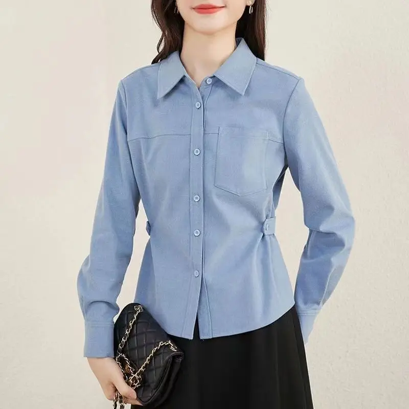 

Women's Spring Autumn Fashion Elegant Polo Collar Solid Long Sleeve Shirt Casual Versatile Western Commuter Comfortable Tops