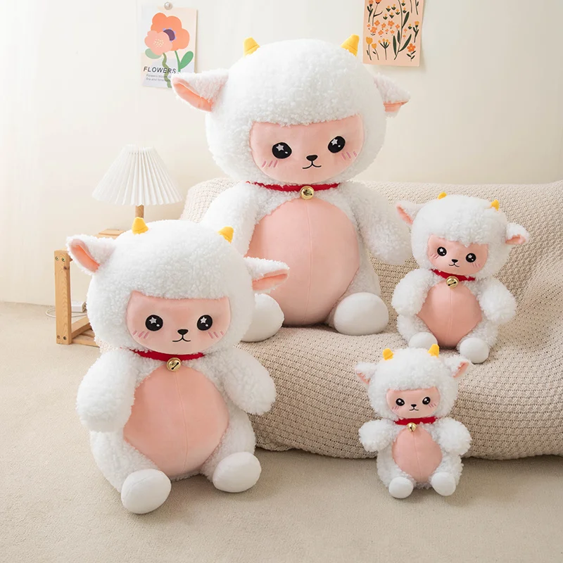 

25-65cm Lovely White Sheep with Bell Plush Toy Cartoon Stuffed Animal Soft Lamb Plushies Doll for Baby Kids Accompany Toys Gifts