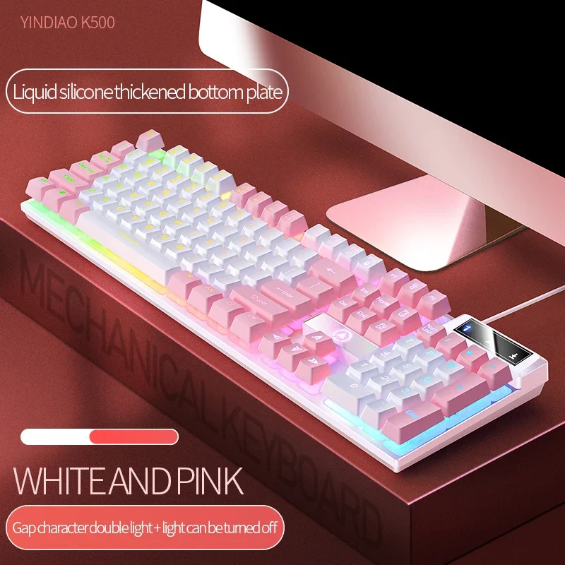 

K500 Pink Keyboard Mixed Color White Pink Keycaps 104 Keys Wired Gaming Keyboard for Laptop PC mechanical gamer keyboard