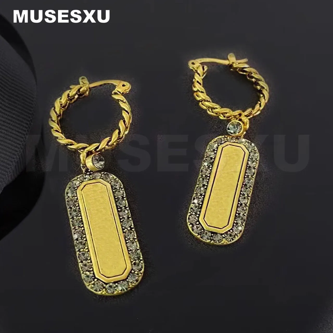 

New Jewelry & Accessories Luxury Brand Golden English Letter Logo Long Pendant Zircon Inlaid Earrings For Party Gift