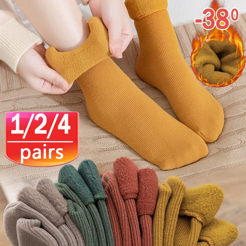 

1/2/4Pairs Winter Pashm Warm Snow Socks Soft Casual Solid Color Wool Cashmere Home Floor Sock Cashmere Snow Boots Sokken Thicken