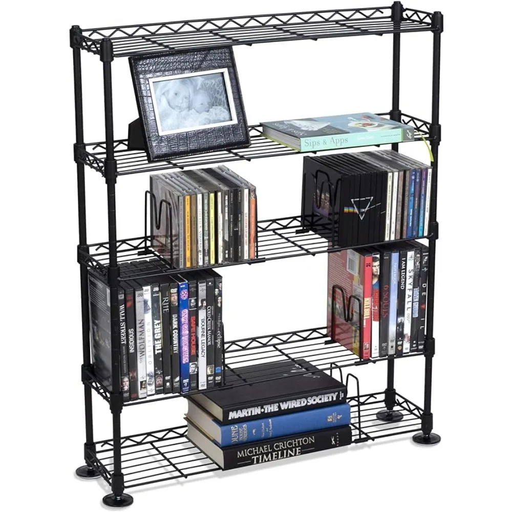 

152 DVDs Bookcases & Cd Racks 5 Tier Shelving - Heavy Gauge Steel Wire Media Shelving for 275 CDs Rack Cd Holder Freight free