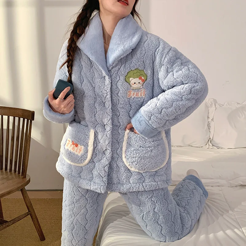 

Sanrio Kawaii Pochacco Pajamas Cute Coral Velvet Plush Thickening Lapel Collar Cold Prevention Keep Warm Toys Home Clothing Set