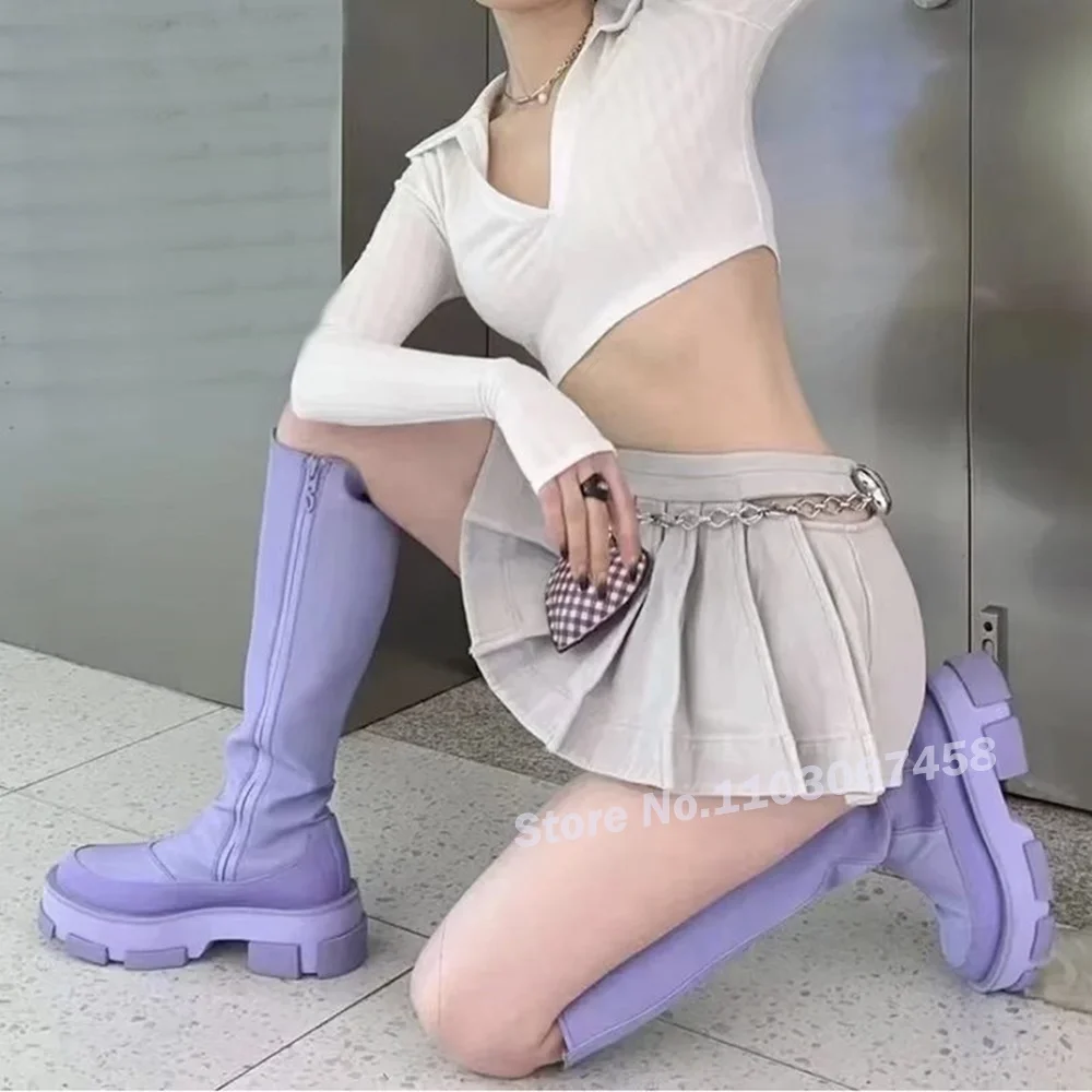 Fashion Boots Women 2024 Spring New Purple Round Toe Thick Soled Women's Boots Winter Knee High Knight Shoes Elegant Casual 
Fashion Boots Women 2024 Spring New Purple Round Toe Thick Soled Women's Boots Winter Knee High Knight Shoes Elegant Casual