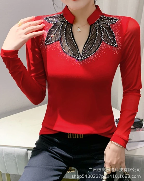 Solid Color Top 2024 Spring Stand Collar Rhinestone Sheer Mesh Long Sleeve Top Fashion Slim Fit Women Temperament Elegant Blouse
Solid Color Top 2024 Spring Stand Collar Rhinestone Sheer Mesh Long Sleeve Top Fashion Slim Fit Women Temperament Elegant Blouse