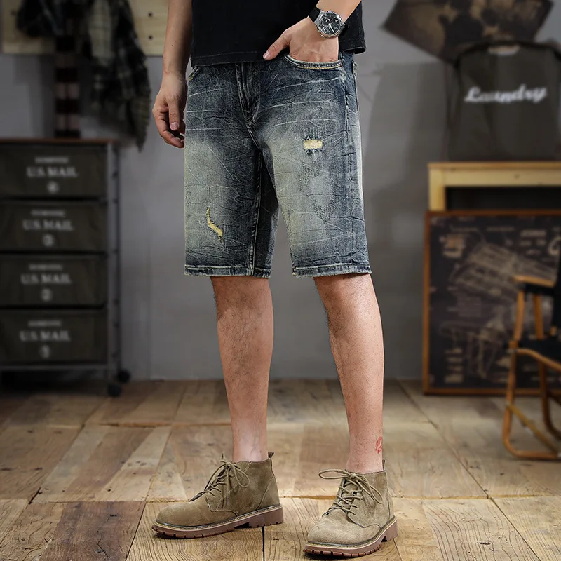 

Retro Washed Do the Old Cowboy Shorts Men's Korean-Style Slim-Fit Straight Shorts Summer Ins Versatile Bermuda Shorts