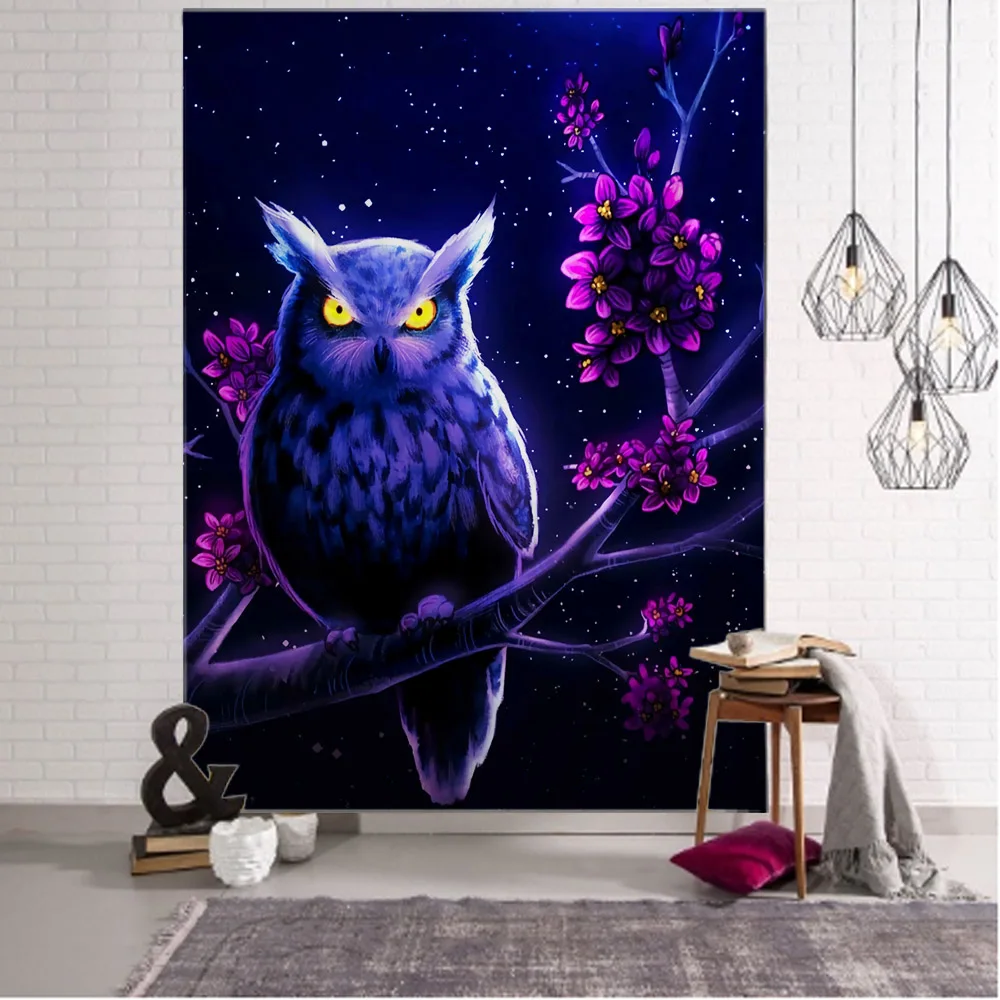 

Psychedelic animal tapestry wall hanging owl peacock lion art room decoration bohemian hippie home wall art decoration
