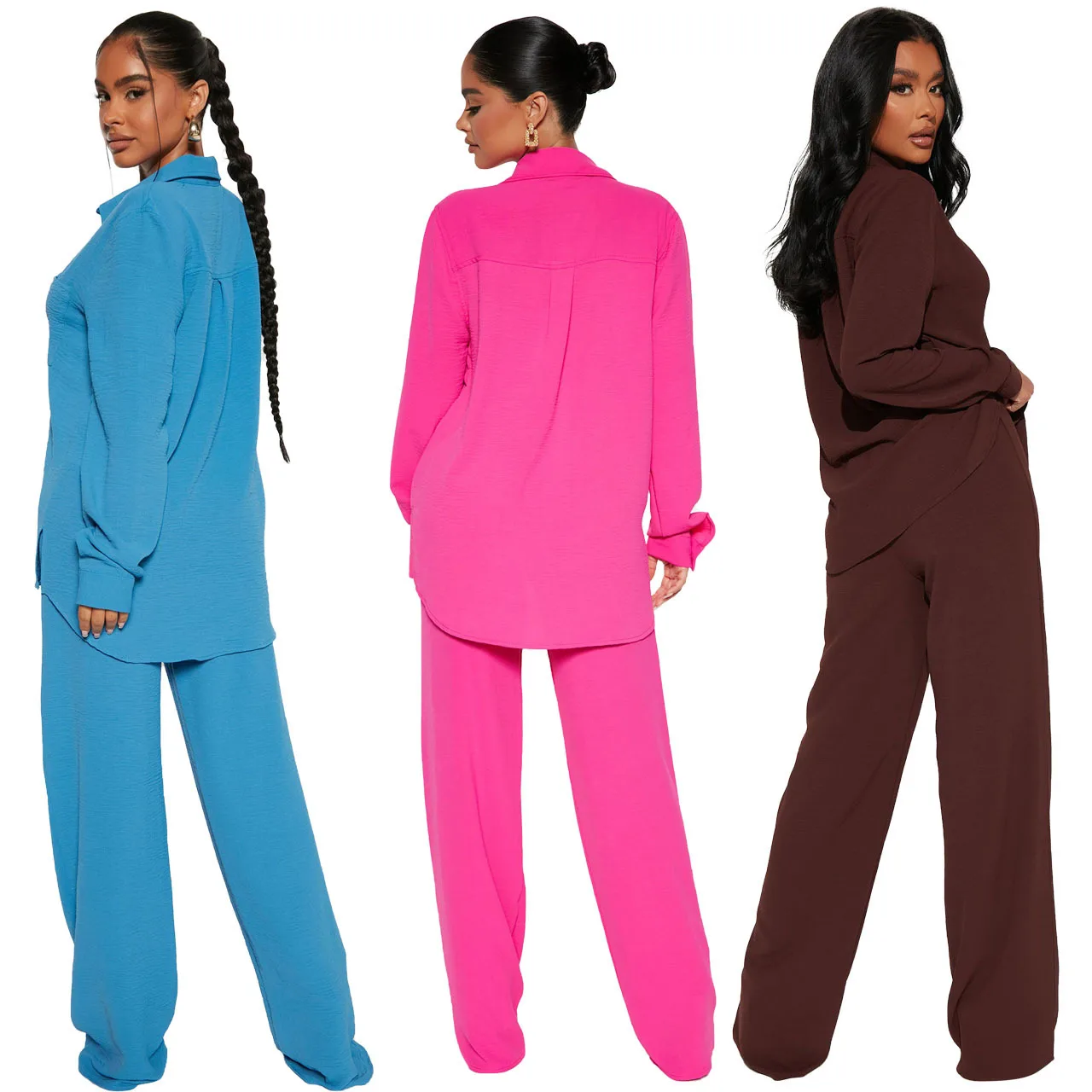 Elegant Women 2 Piece Set Solid Long Sleeve Lapel Neck Button Up Shirts Wide Leg Pants Matching Casual Suit 2023 Fall Tracksuits
Elegant Women 2 Piece Set Solid Long Sleeve Lapel Neck Button Up Shirts Wide Leg Pants Matching Casual Suit 2023 Fall Tracksuits