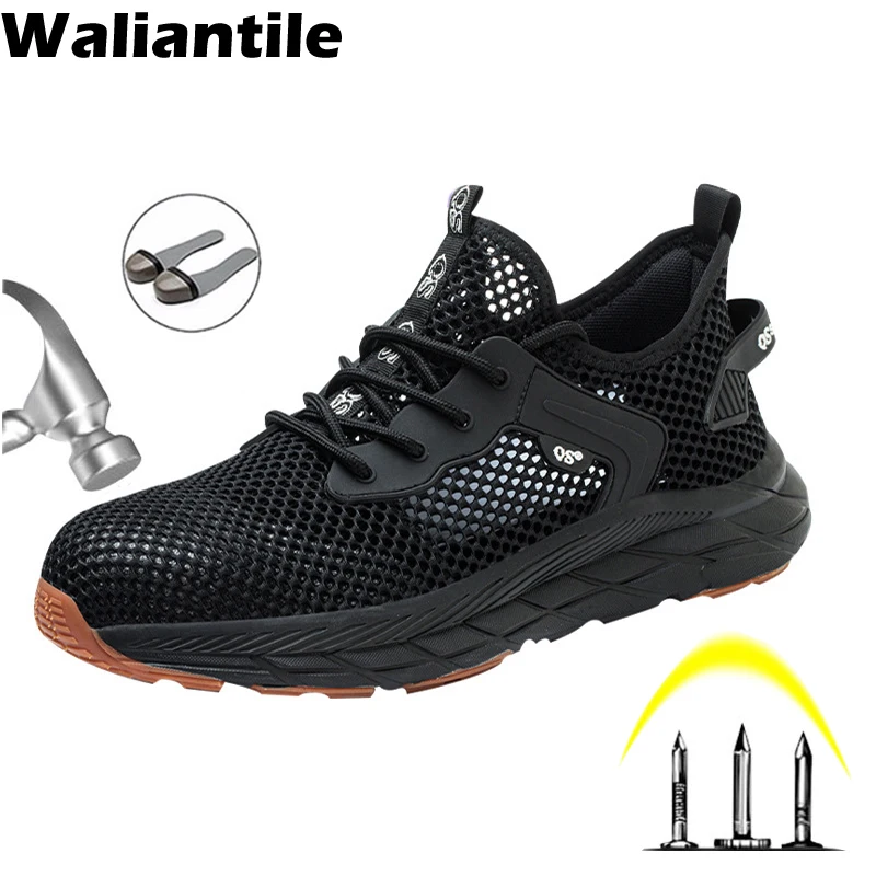 

Waliantile Summer Breathable Safety Shoes For Men Women Non-slip Puncture Proof Industrial Working Boots Steel Toe Work Sneakers