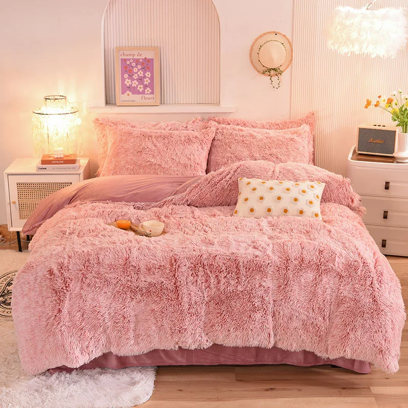 3Pcs Super Shaggy Coral Fleece Warm Cozy Princess Bedding Set Mink Velvet Duvet Cover Set Bed Comforter Cover Blanket Pillowcase 40 Sc8b889f6485c4f589118b31899430ff8P