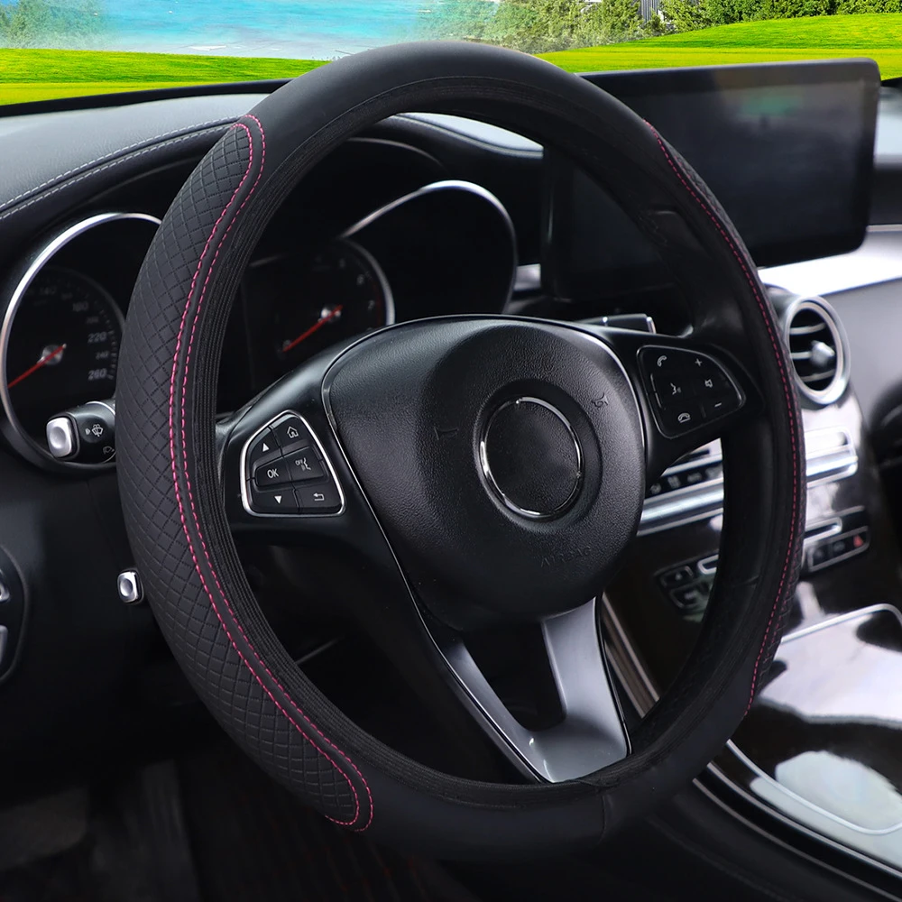 Full Leather Stitching Line Car Steering Wheel Cover Three-dimensional Anti Slip, Timple And Fashionable For Car Deco
Full Leather Stitching Line Car Steering Wheel Cover Three-dimensional Anti Slip, Timple And Fashionable For Car Deco