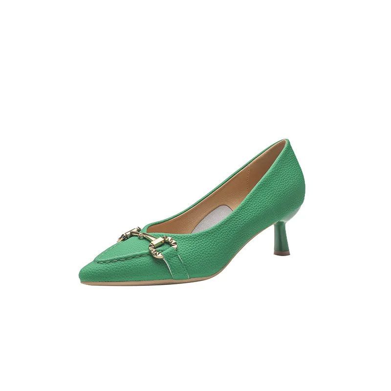 Leather High Heels Spring and Autumn Cowhide Women's Pointy Shoes Metal Buckle Pumps Green Orange Black White
Leather High Heels Spring and Autumn Cowhide Women's Pointy Shoes Metal Buckle Pumps Green Orange Black White
