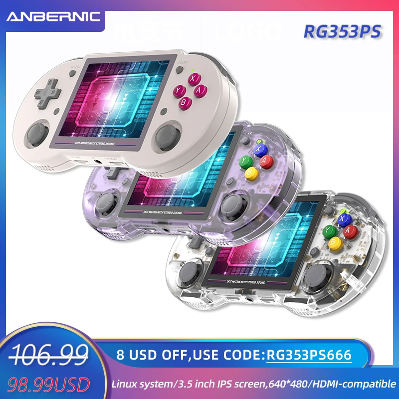 

ANBERNIC RG353PS Handheld Game Console 64 Bit 2.4G/5G Wifi Linux System 3.5" IPS HDMI Screen Retro Game Player 256G 25000 Games