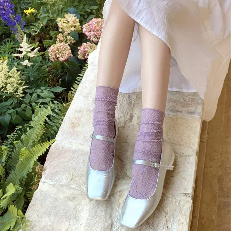 

Lace Socks Women Fishnet Crew Socks Harajuku Japanese Fashion JK Lolita Kawaii Cute Loose Long Socks Summer Thin Breathable Mesh