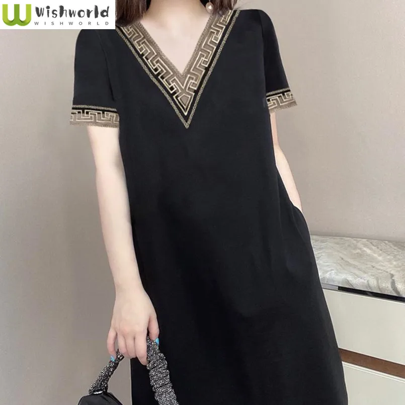 

V-neck Dress for Women 2024 Spring/summer New Korean Version Loose Fitting Slimming Casual Age Reducing Dress