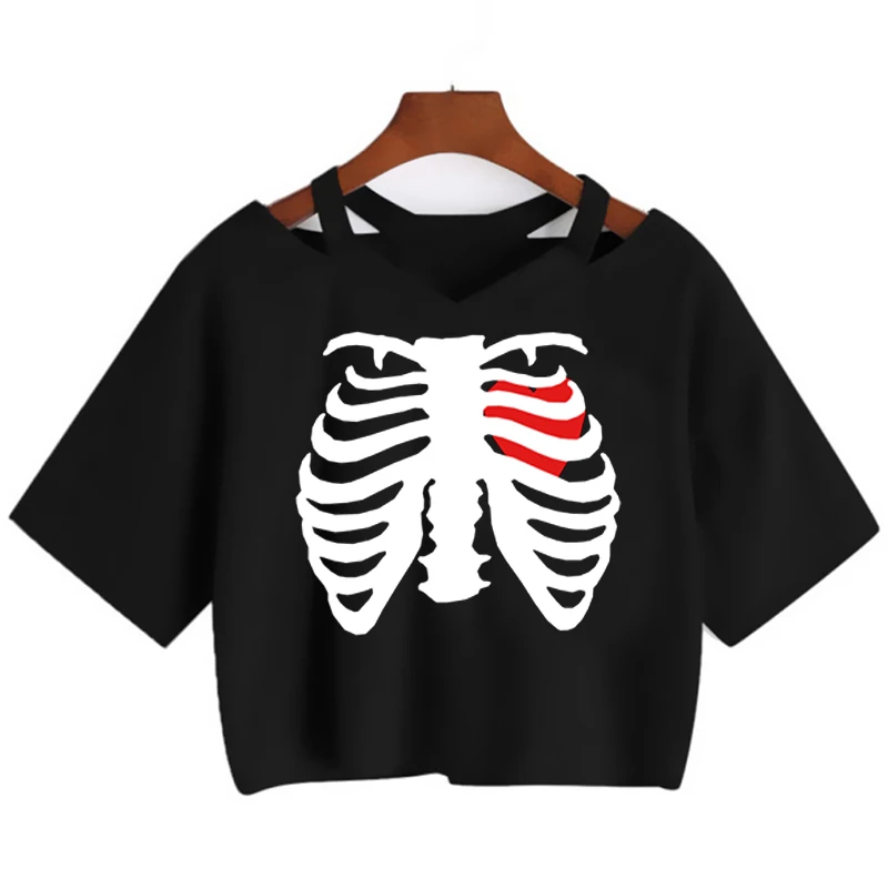 

90s Y2k Top Aesthetic Clothes Skeleton T Shirt Women Grunge Kawaii Crop Top Punk T-shirt Graphic Tees Cropped Female