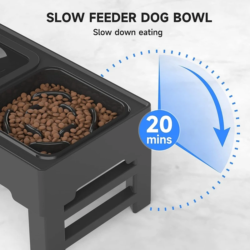 

AFBC Elevated Dog Bowls Adjustable Raised Dog Bowl+Slow Feeder Dog Bowl And Dog Water Bowl Non-Spill For Dog And Pets