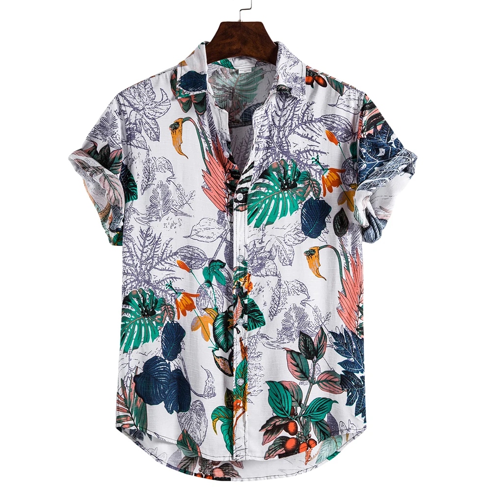 

Blouse for Men Clothing Summer Blended Floral Hawaii Beach Short Sleeve Shirt Fashion Y2k Tops Casual T-shirt Tees Vintage Polo