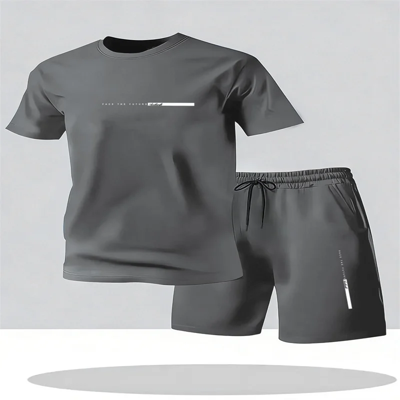 Conjunto deportivo de verano para hombre, camiseta de manga corta y pantalones cortos, dos piezas, transpirable, de secado rápido, informal. Conjunto deportivo de verano para hombre, camiseta de manga corta y pantalones cortos, dos piezas, transpirable, de secado rápido, informal.