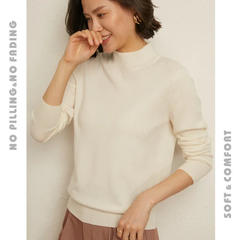 

2024 New Women's Cashmere Half Turtleneck Sweaters,Bottom Shirt,Loose Wool Knitted Pullovers,Female Knitwear,Autumn and Winter