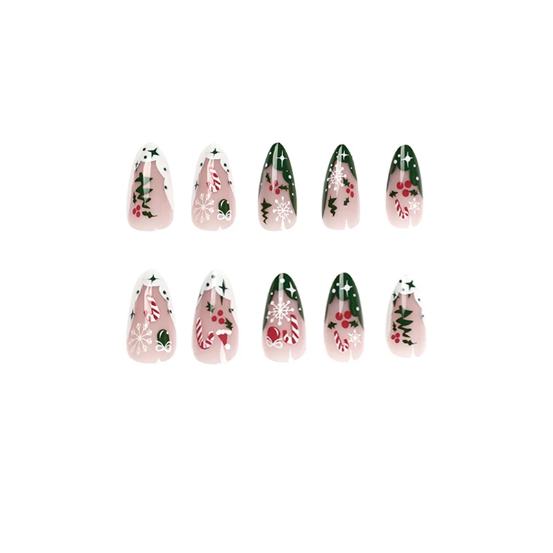 Christmas Artificial 24pcs Fake Nails+Glue Cute Snowflake Cane Print Long False Nail Full Cover Nail Tips for Women Manicure Kit
Christmas Artificial 24pcs Fake Nails+Glue Cute Snowflake Cane Print Long False Nail Full Cover Nail Tips for Women Manicure Kit