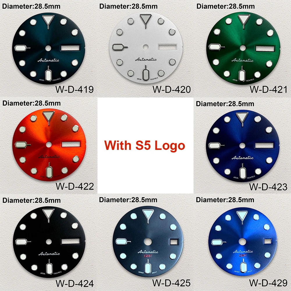 28,5 мм S5 логотип SKX/GMT Sunray циферблат подходит для движения NH35/NH36/NH34 зеленые светящиеся часы аксессуары для модификации
28,5 мм S5 логотип SKX/GMT Sunray циферблат подходит для движения NH35/NH36/NH34 зеленые светящиеся часы аксессуары для модификации