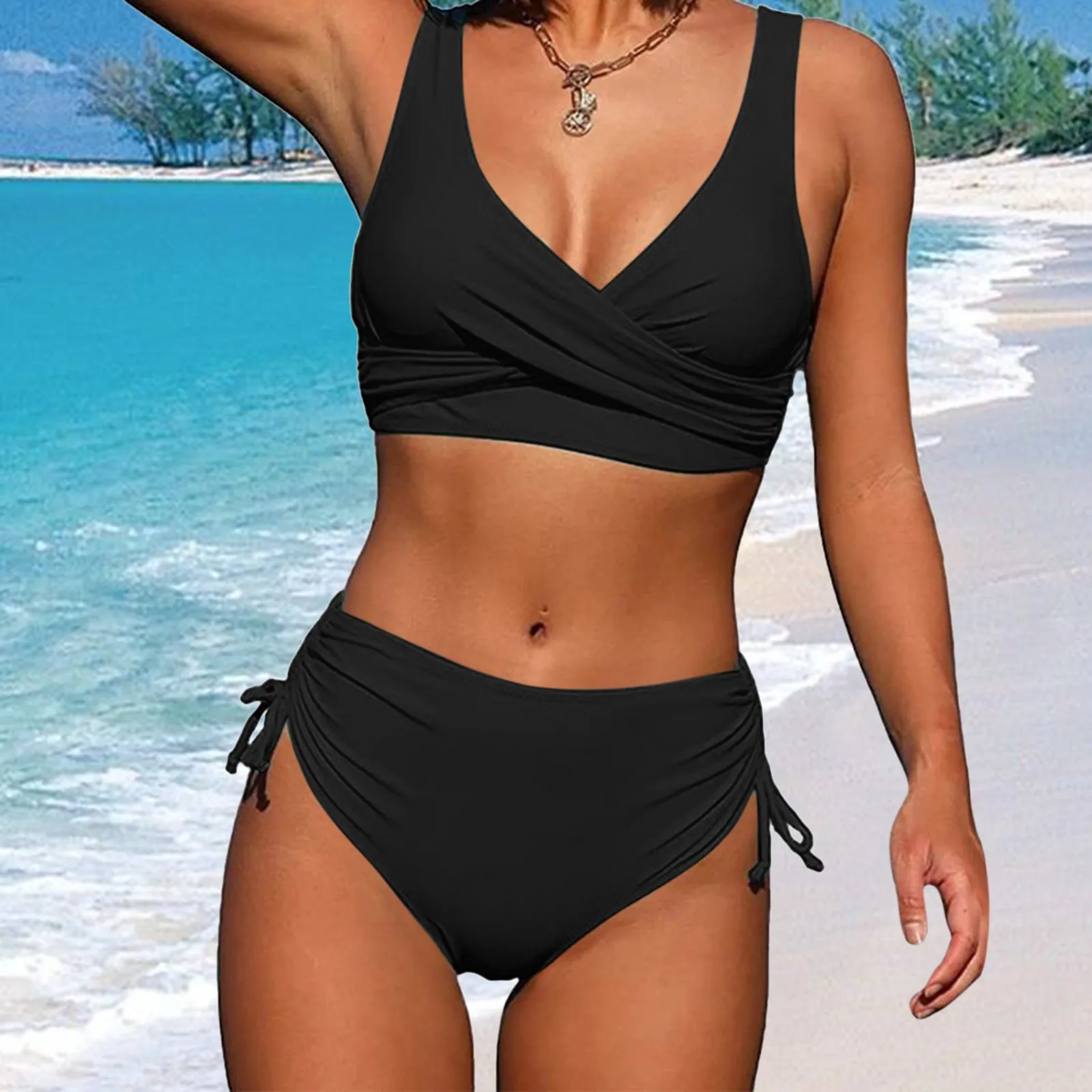 

2023 Sexy Solid Bikinis Set Woman Push Up Bandage Swimwear Ruched Multicolour Swimsuit Brazilian Beachwear Bathing Suit Biquini
