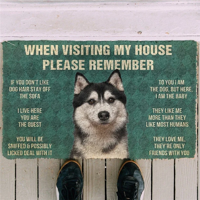 

Please Remember Husky Dogs House Rules Doormat Decor Print Carpet Soft Flannel Non-Slip Doormat for Bedroom Porch