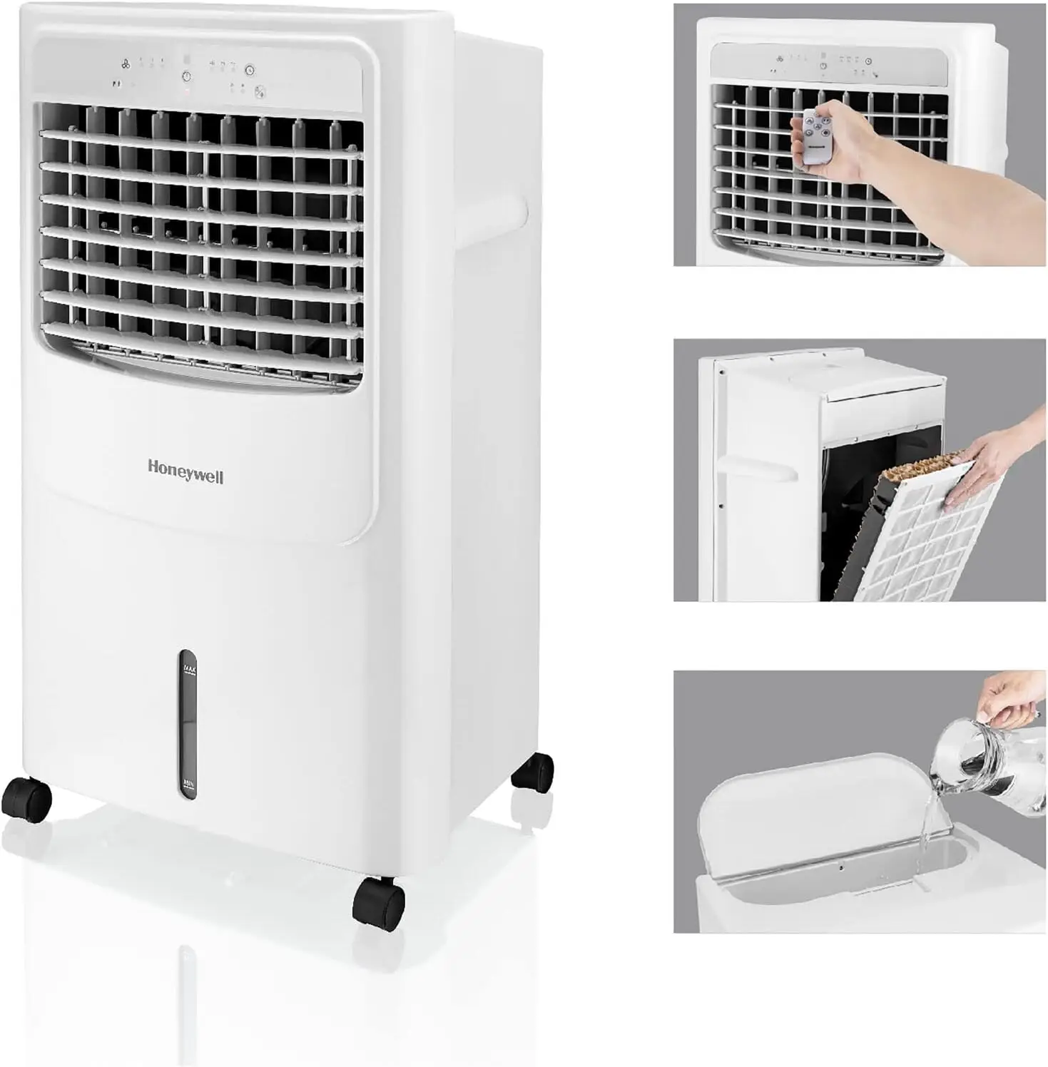 CFM Portable Indoor Evaporative Cooler, Humidifier, and Fan, Swamp Cooler for Rooms Up to 430 Sq. Ft.
CFM Portable Indoor Evaporative Cooler, Humidifier, and Fan, Swamp Cooler for Rooms Up to 430 Sq. Ft.