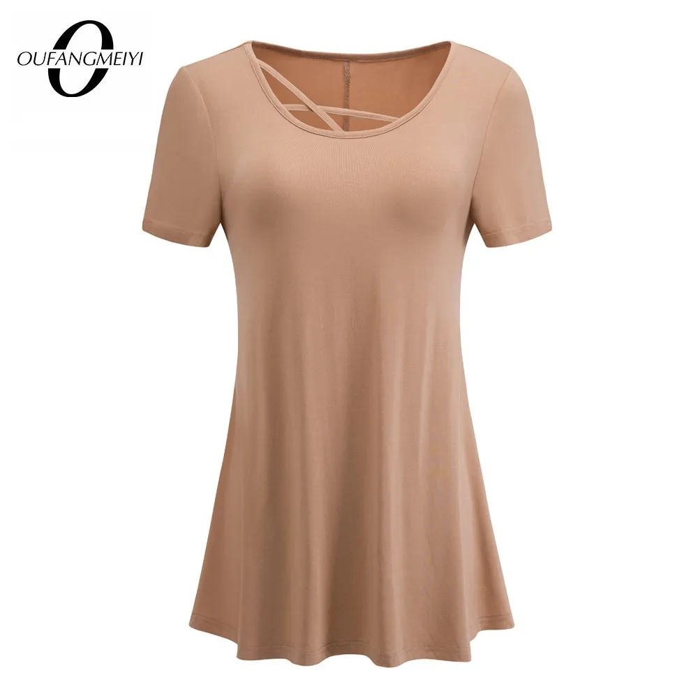 Womem Summer Daily T-Shirt Pure Color Round Neck Cross Bandage Loose Casual Tee Tops ET012
Womem Summer Daily T-Shirt Pure Color Round Neck Cross Bandage Loose Casual Tee Tops ET012