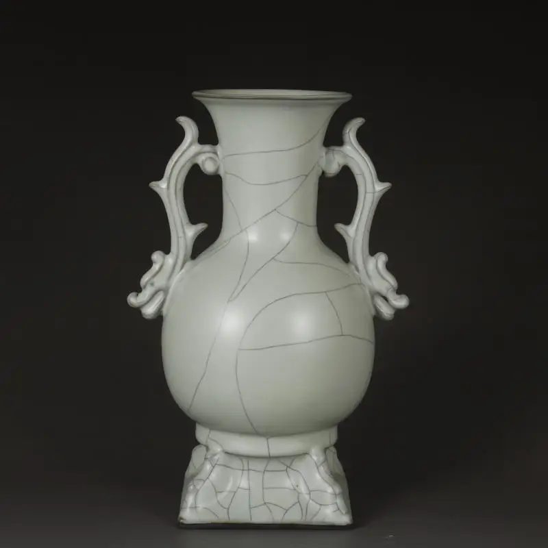

Chinese Song Ru Kiln Cracked Porcelain Celadon Glaze Dragon Shape Vase 9.3 inch