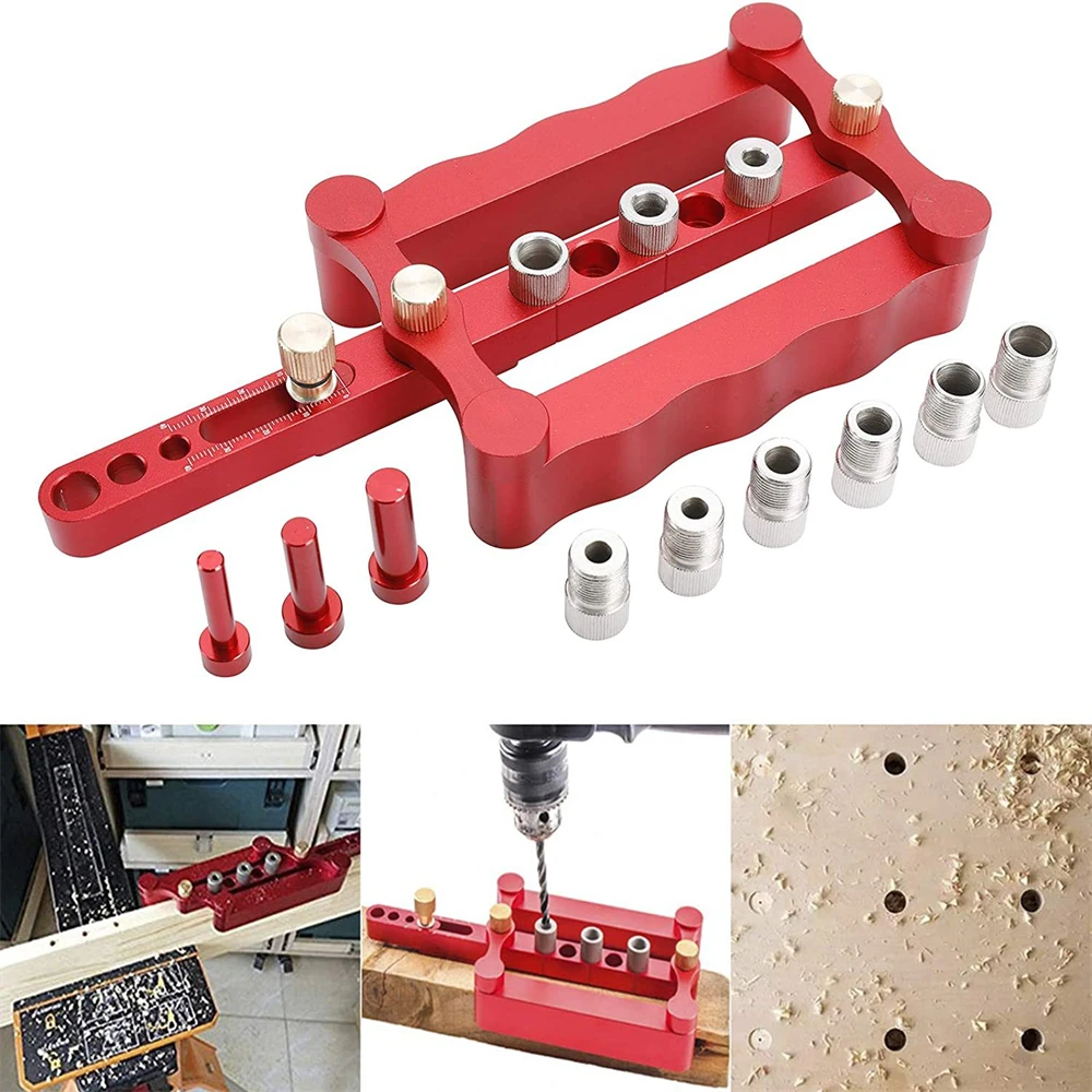 

Woodworking Joinery Hole Drill Guide With 1/4 5/16 3/8 Inch Locator Tool Red Wave Hardware Precise Punch Drilling Jig Kit