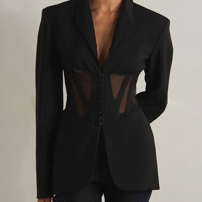 Black Casual Blazer for Women Sexy Mesh See Through Slim Blazers Autumn Winter Fashion Long Sleeve Button Club Party Coats
Black Casual Blazer for Women Sexy Mesh See Through Slim Blazers Autumn Winter Fashion Long Sleeve Button Club Party Coats