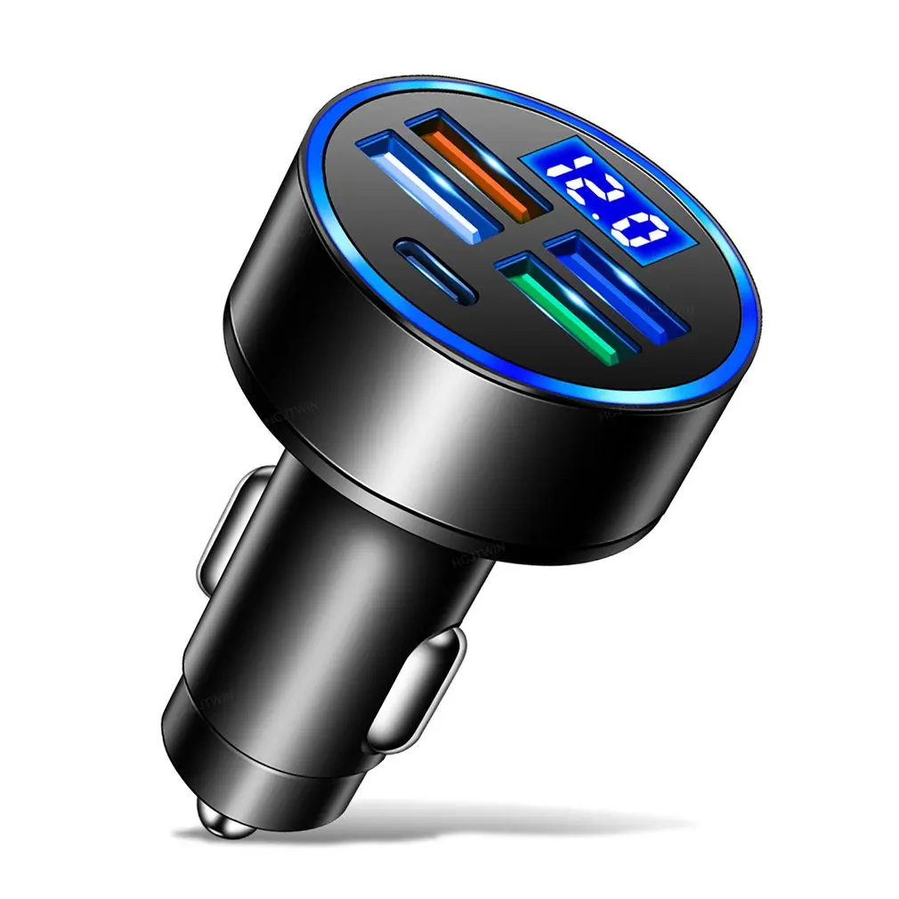 

4 USB Car Charger Digital Display Black With Voltage Monitoring Four Multi-port Fast And Stable Cars Chargers