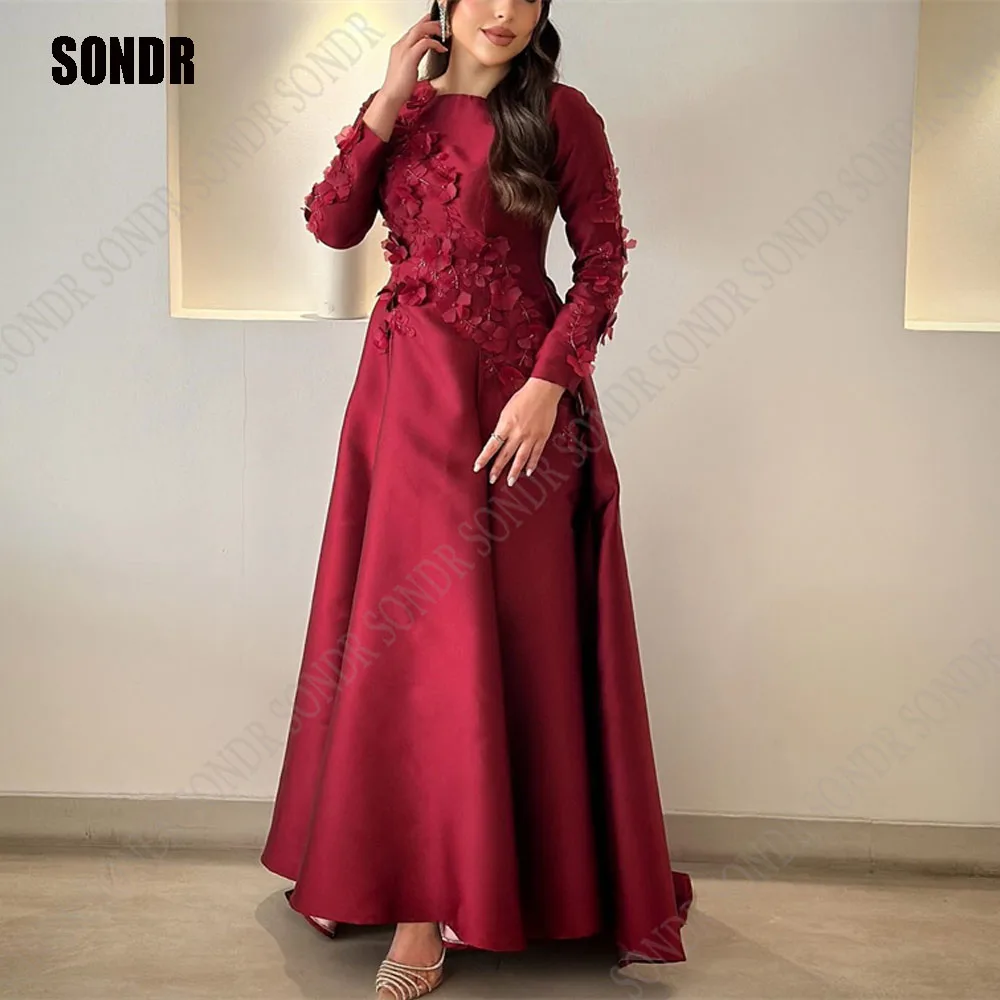 

SONDR Burgundy Red A Line Simple Evening Dress Formal Prom Dress Occasion Party Dubai Long Sleeves Prom Gowns Floor Length 2024