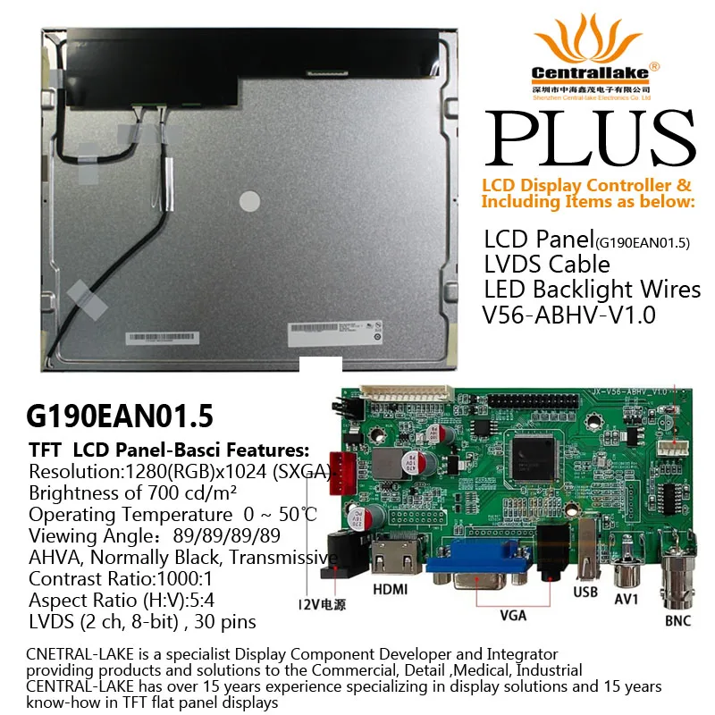 Hot Sale for 19″LCD Industrial Display Screen Includes Controller Board :V56ABHV plus 19 inch Panel G190EAN01.5
Hot Sale for 19″LCD Industrial Display Screen Includes Controller Board :V56ABHV plus 19 inch Panel G190EAN01.5