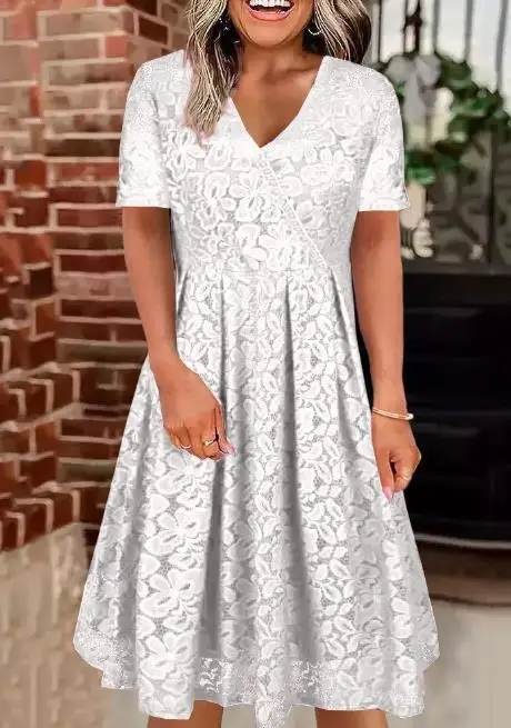 Summer Short Sleeve V-Neck Lace Dress 2023 New Hot Selling Fashion Women's Wear
Summer Short Sleeve V-Neck Lace Dress 2023 New Hot Selling Fashion Women's Wear