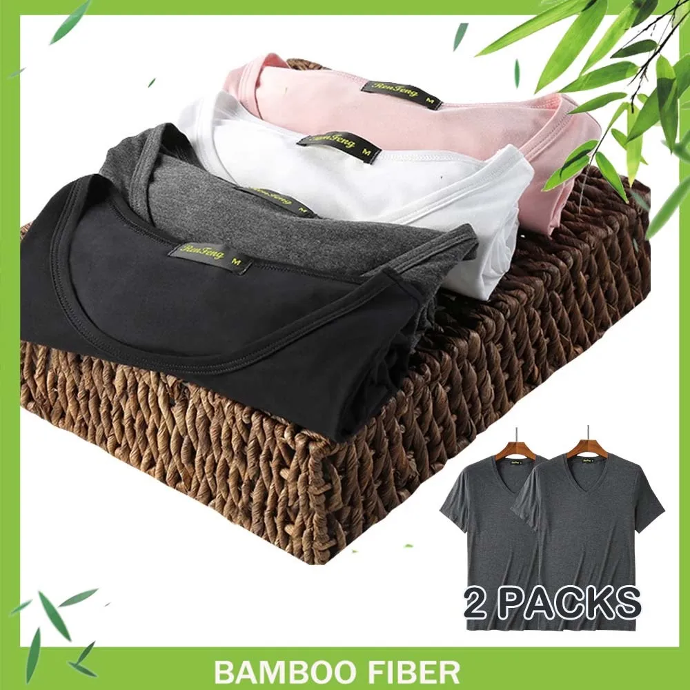 

fashion 2 piece set Bamboo Fiber men t shirt Sweat-absorbent fabric tees undershirt Solid color Tee Tops M-XXXL free shipping