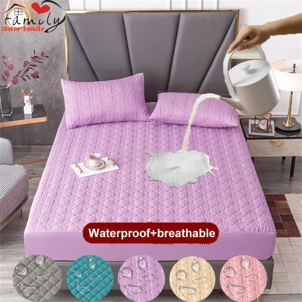 

ZHENXISHUSHIMOXI Waterproof Throw Mattress Cover Bed Fitted Sheet Mattress Protector Single/Double/140/160 Muti Size Gray/White