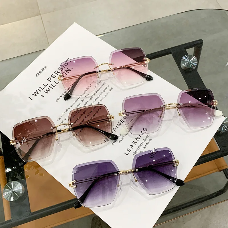 

2022 Fashion Rimless Gradient Sunglasses Women Luxury Brand Designer Sun Glasses Ocean Water Cut Lens Eyeglasses Female UV400