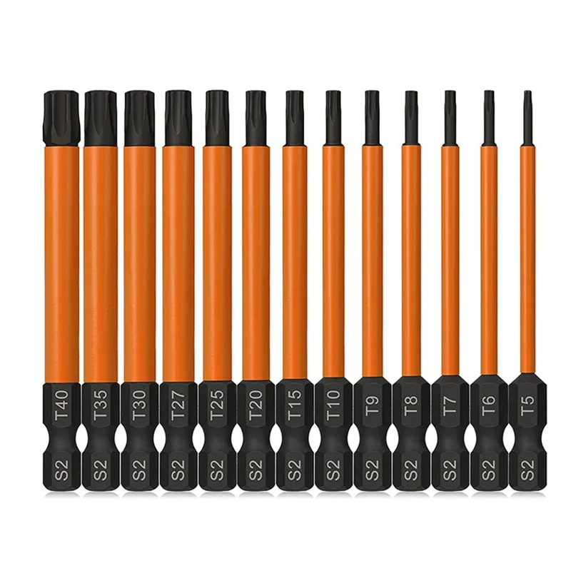 

13Pcs 75mm Torx Bit Set Security Torx Star Bits 1/4 Inch Hex Shank Tamper Resistant Torx Screwdriver Bit with Magnetic Tip