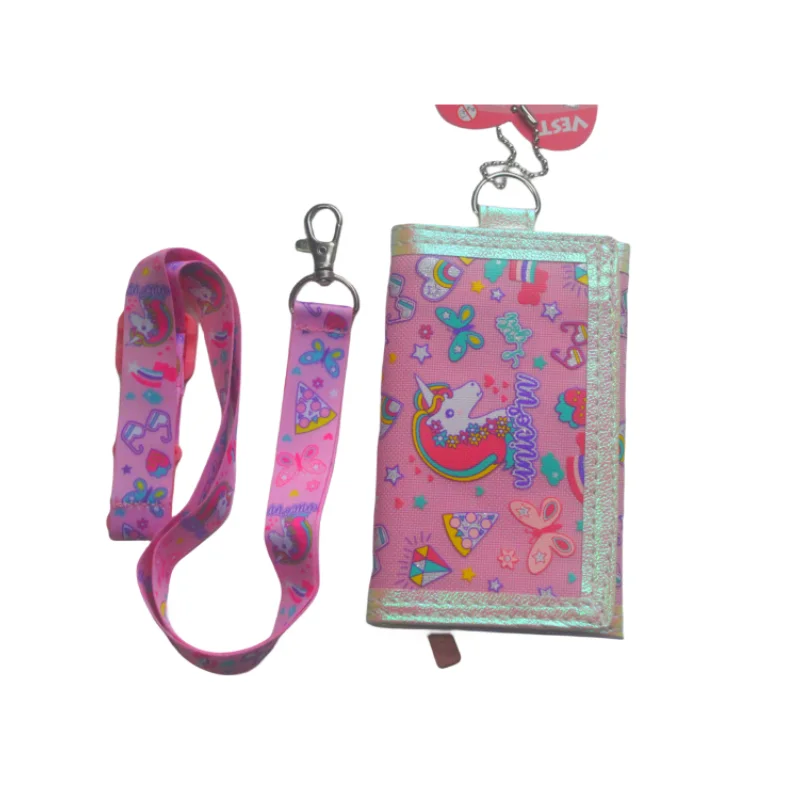 

VEST 4-18 year olds Wallet, Teen wallet, Coin pocket card with lanyard zipper, Wallet （Peach pink unicorn）