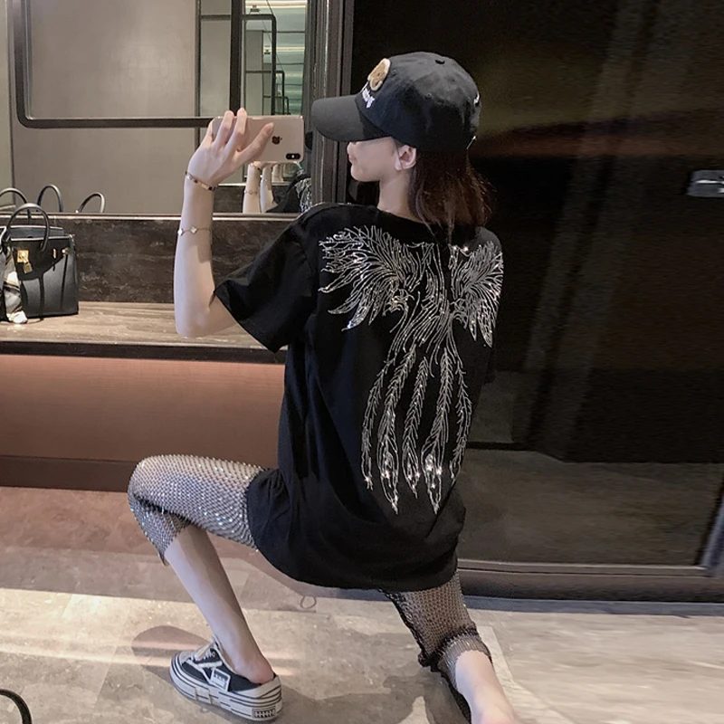 Heavy Embroidery Hot Drilling Wings Black Short Sleeve Textured Shoulder T-shirts Women's Summer Mid-Length Loose Tops T-shirt
Heavy Embroidery Hot Drilling Wings Black Short Sleeve Textured Shoulder T-shirts Women's Summer Mid-Length Loose Tops T-shirt